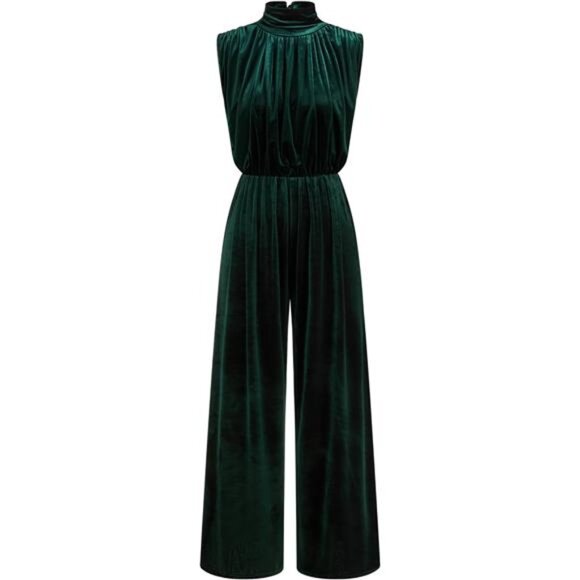 Women's Jumpsuit Velvet Turtle Neck Wide Leg Jumpsuit - Picture 1 of 6